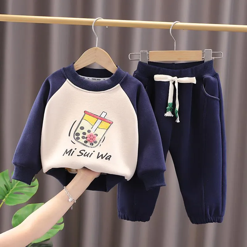 Boys fall/winter plus velvet vests two-piece set