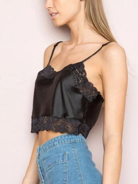 Custom V-Neck Lace Sleeveless Black Camis