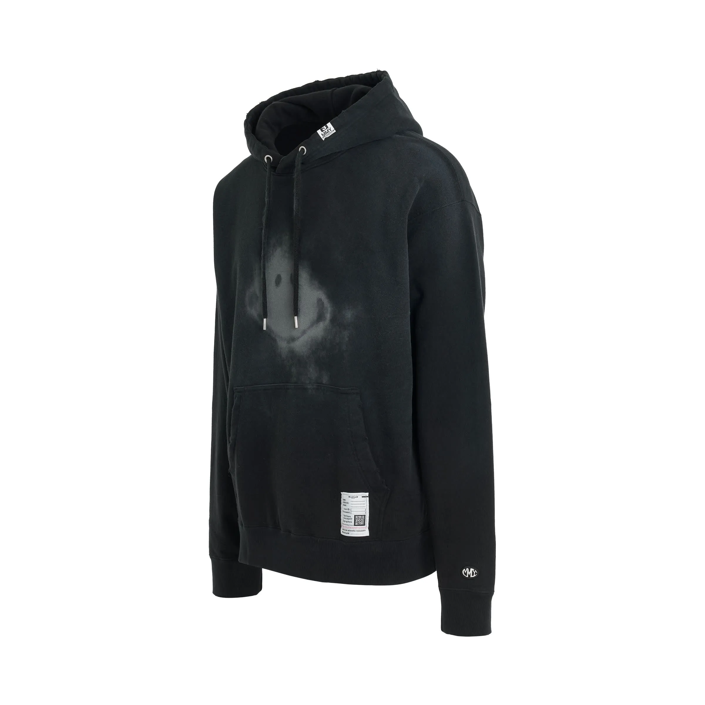 Distressed Smily Face Printed Hoodie in Black