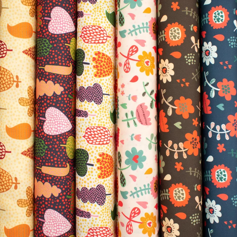 Flowers & Birds Cartoon Collection #12 Multi Colour Flower & Heart on Cream Cotton Prints