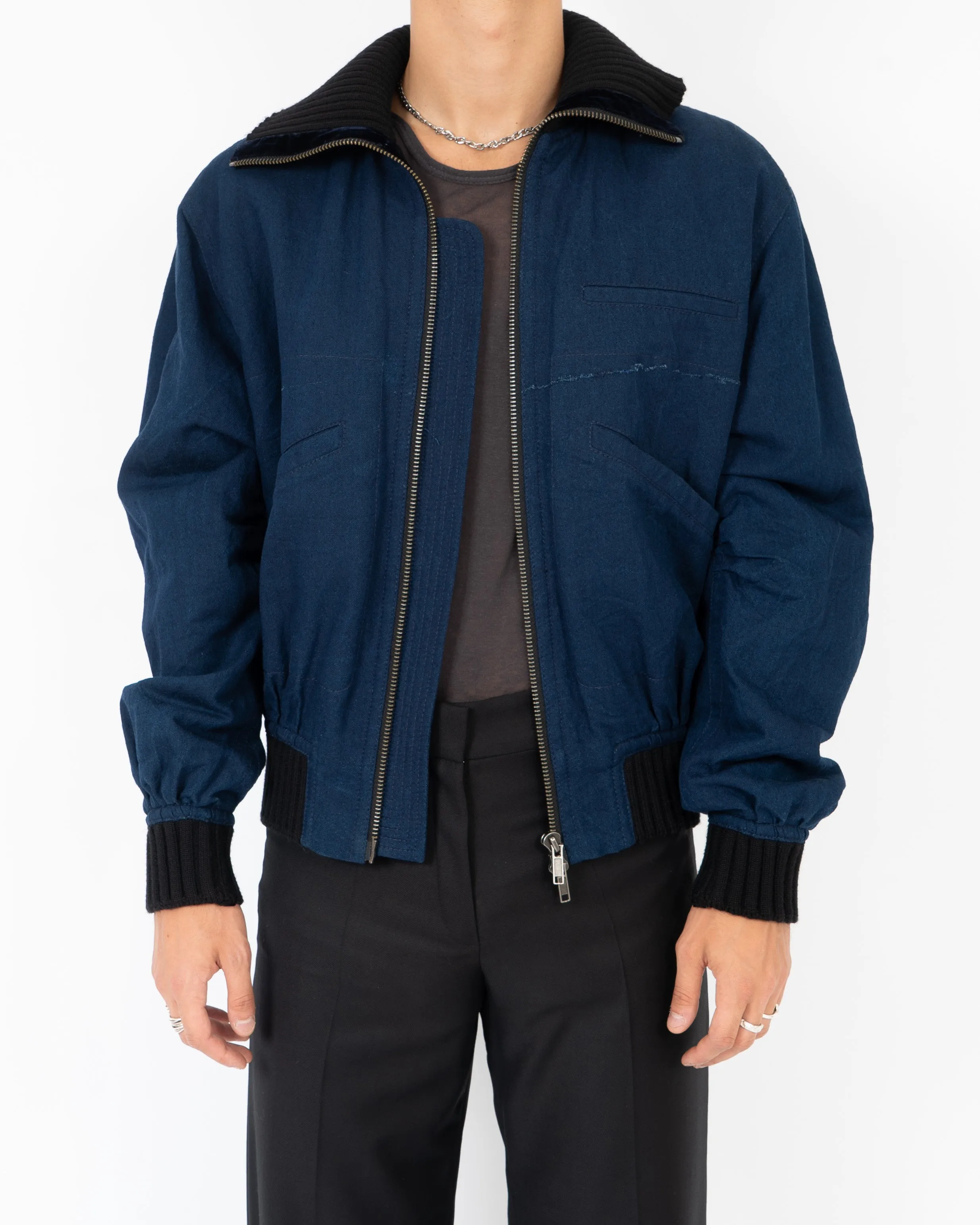 FW17 Onggur Indigo Velvet Tape Detail Bomber Sample