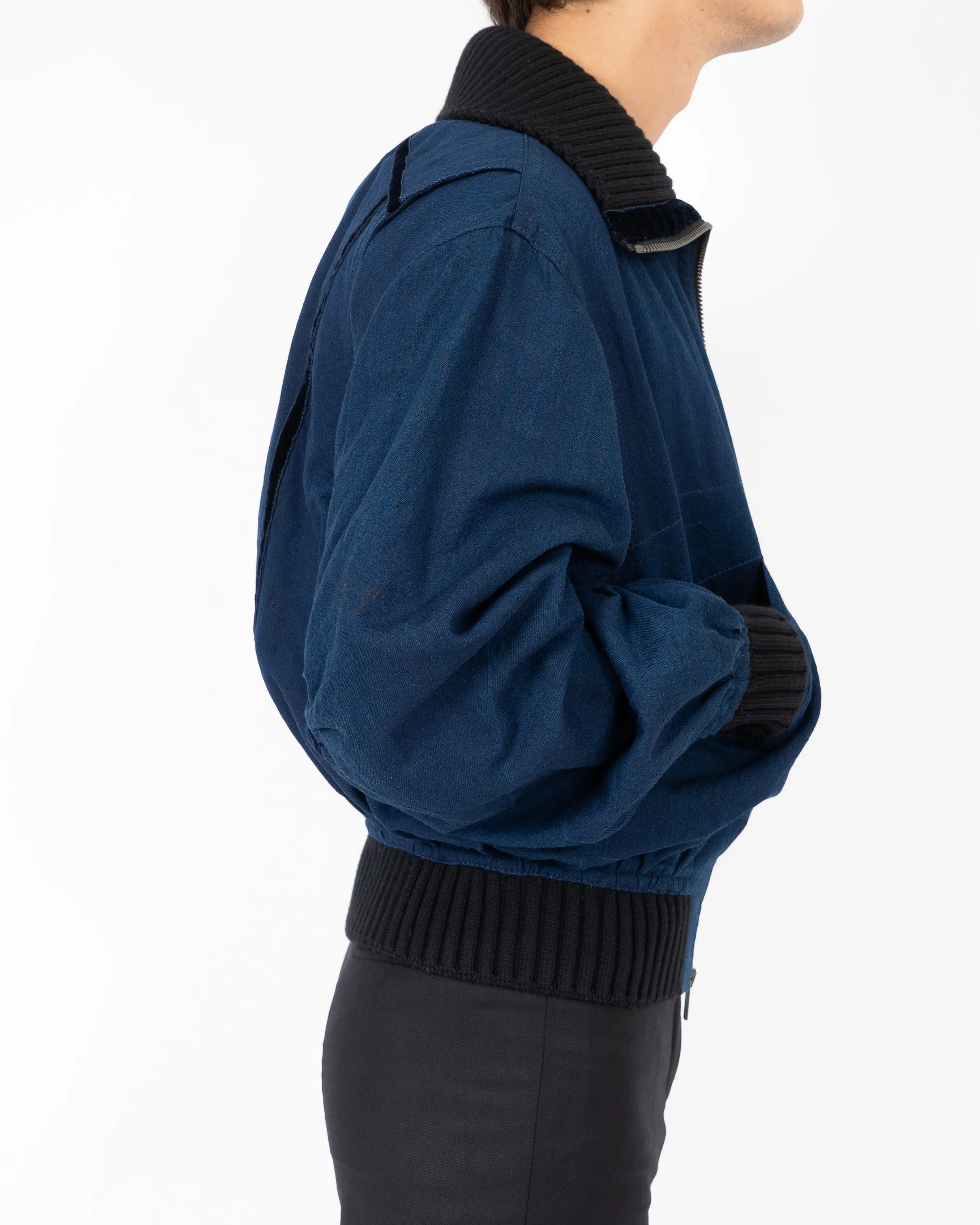 FW17 Onggur Indigo Velvet Tape Detail Bomber Sample