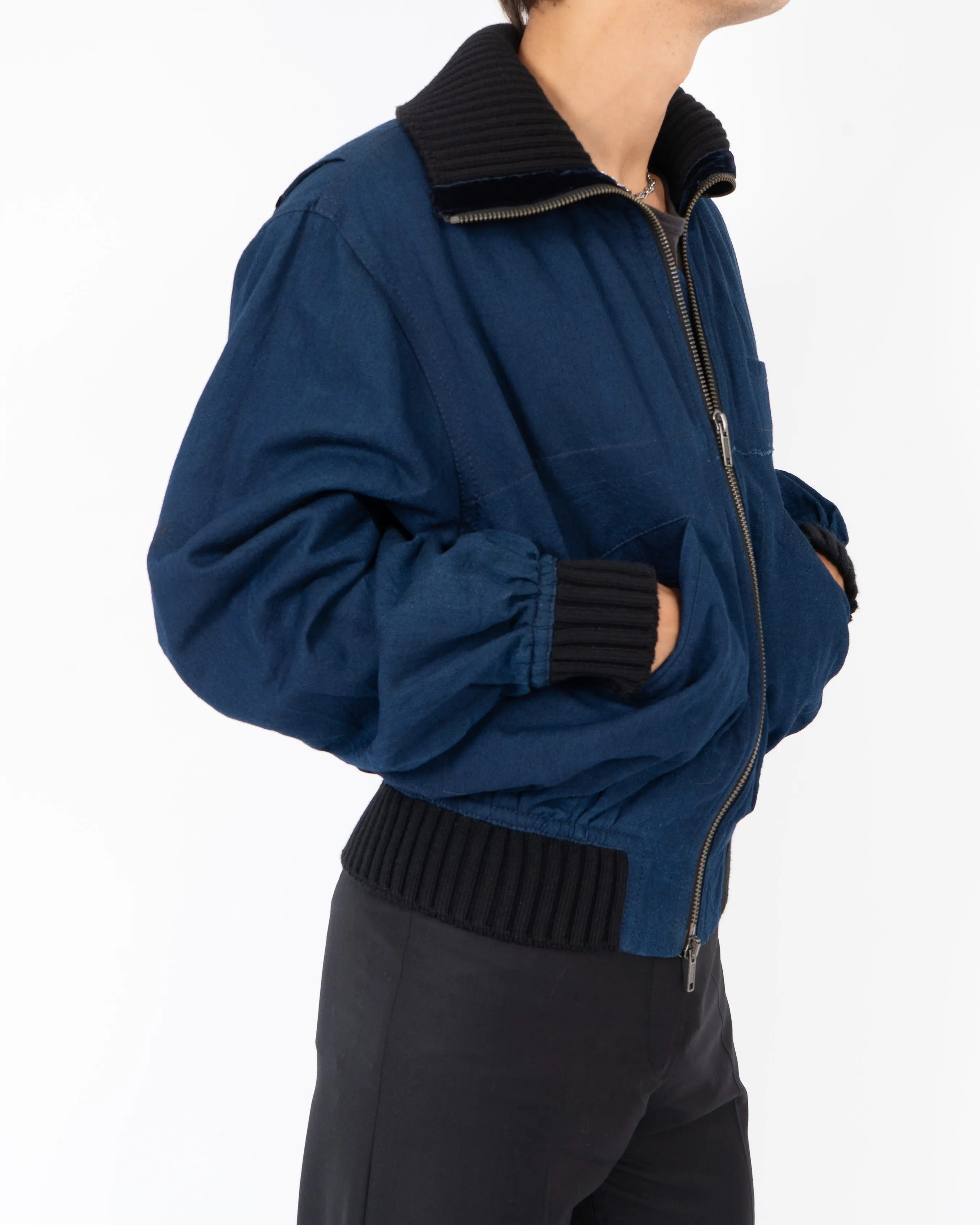 FW17 Onggur Indigo Velvet Tape Detail Bomber Sample