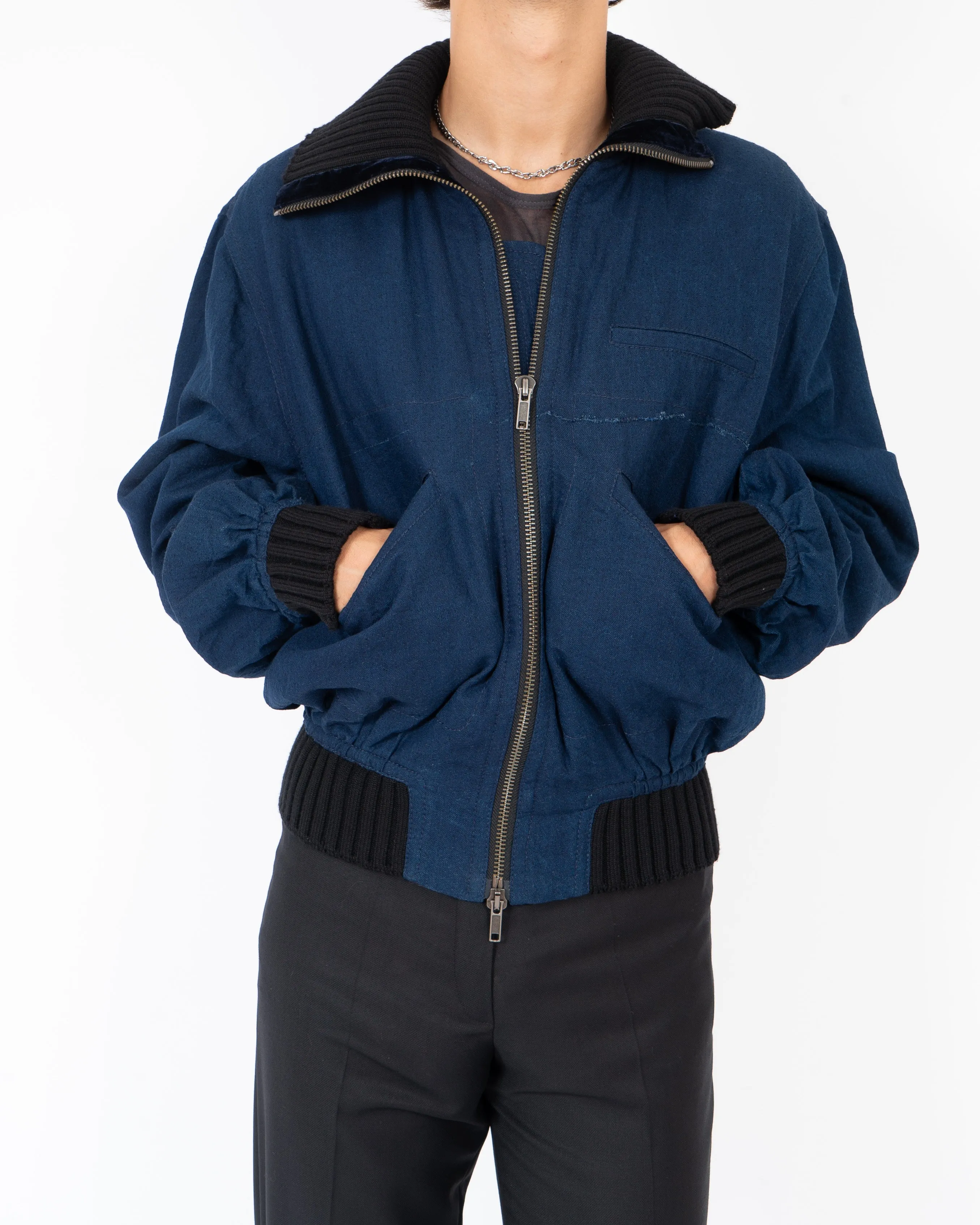 FW17 Onggur Indigo Velvet Tape Detail Bomber Sample