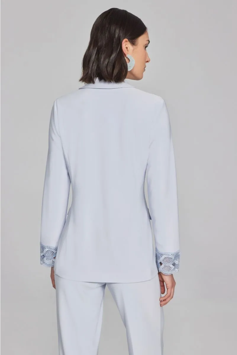 Joseph Ribkoff Celestial Blue Lace Cuff One-Button Blazer Jacket 241725