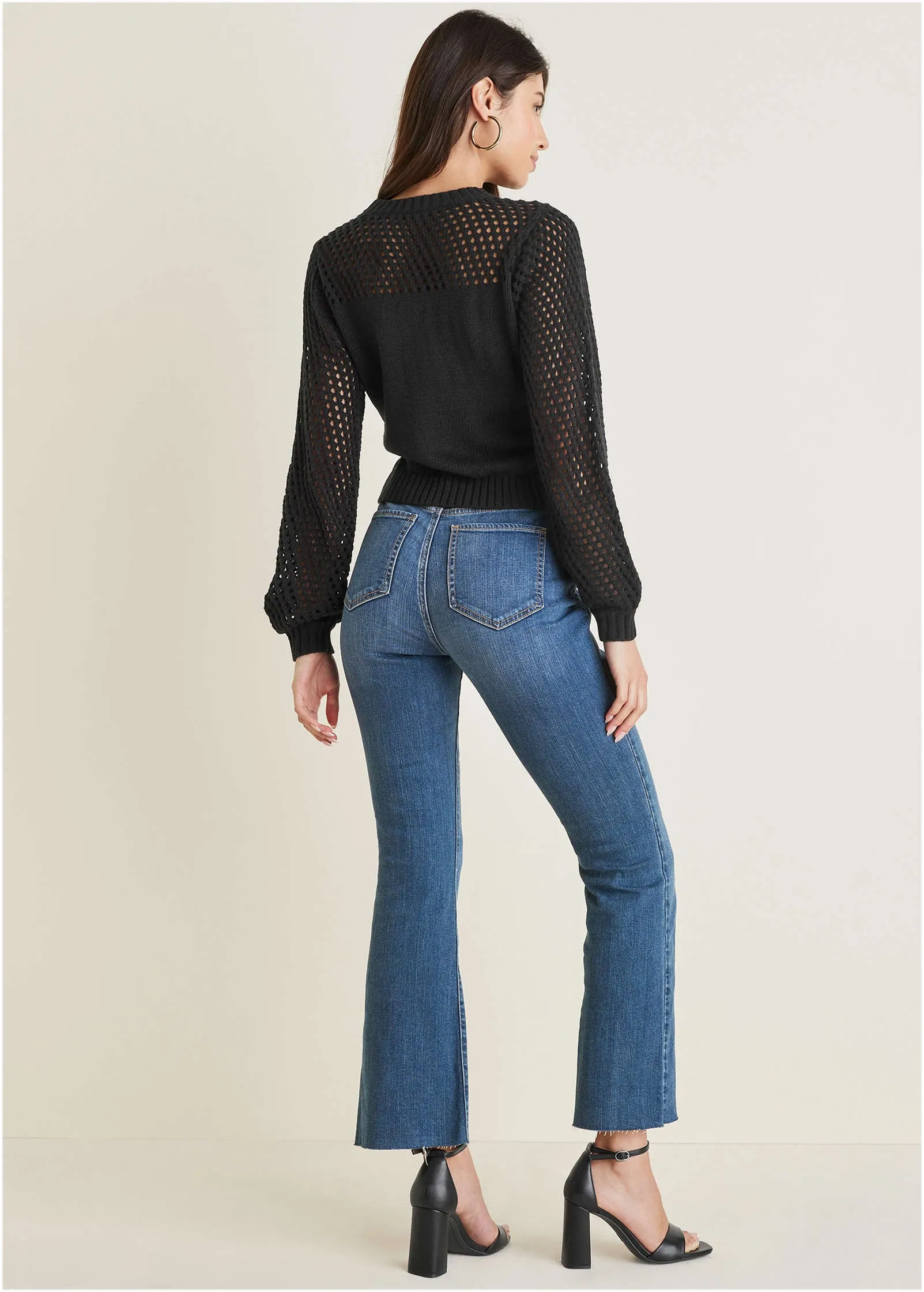 Open Knit Pointelle Sweater - Black