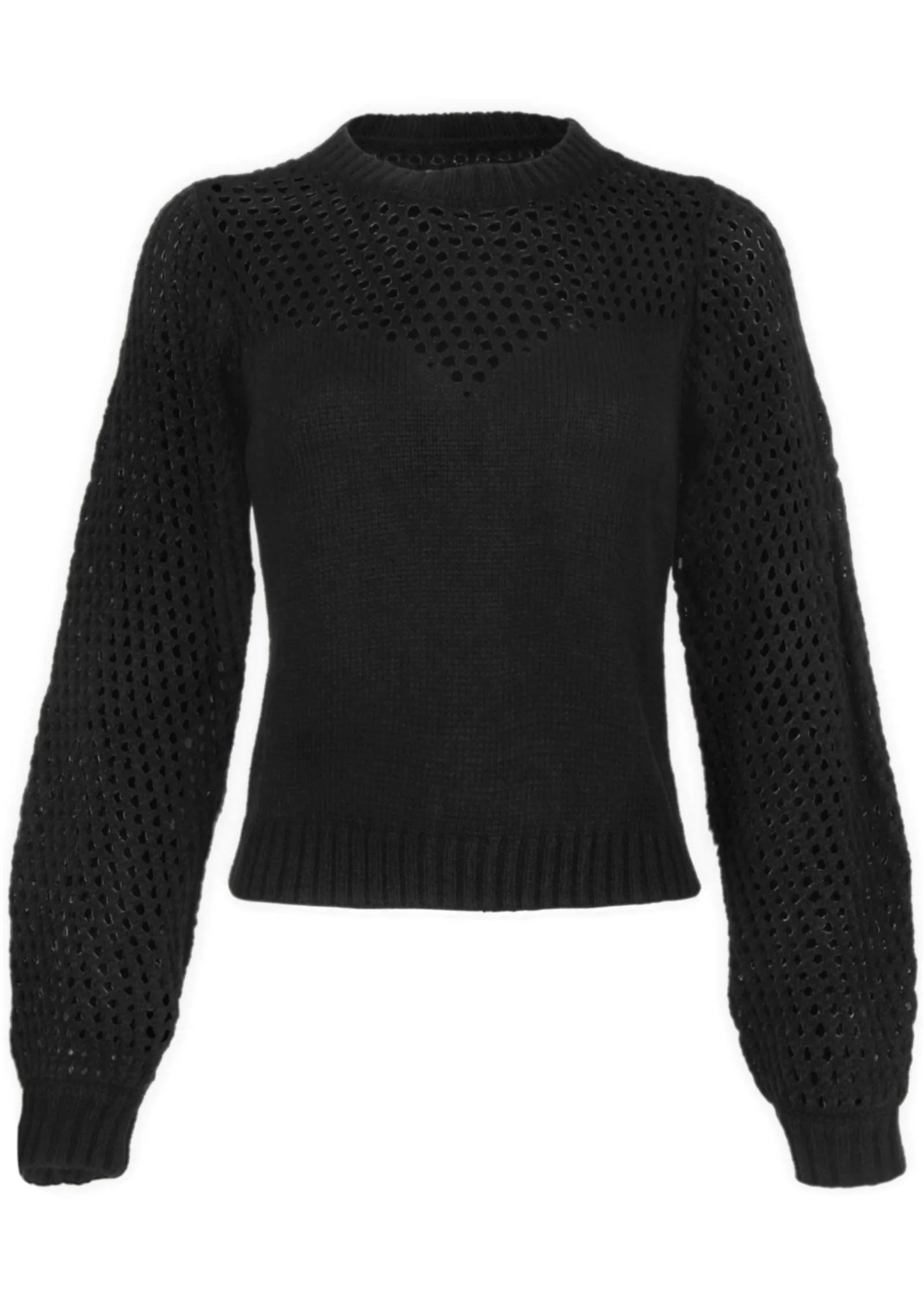 Open Knit Pointelle Sweater - Black
