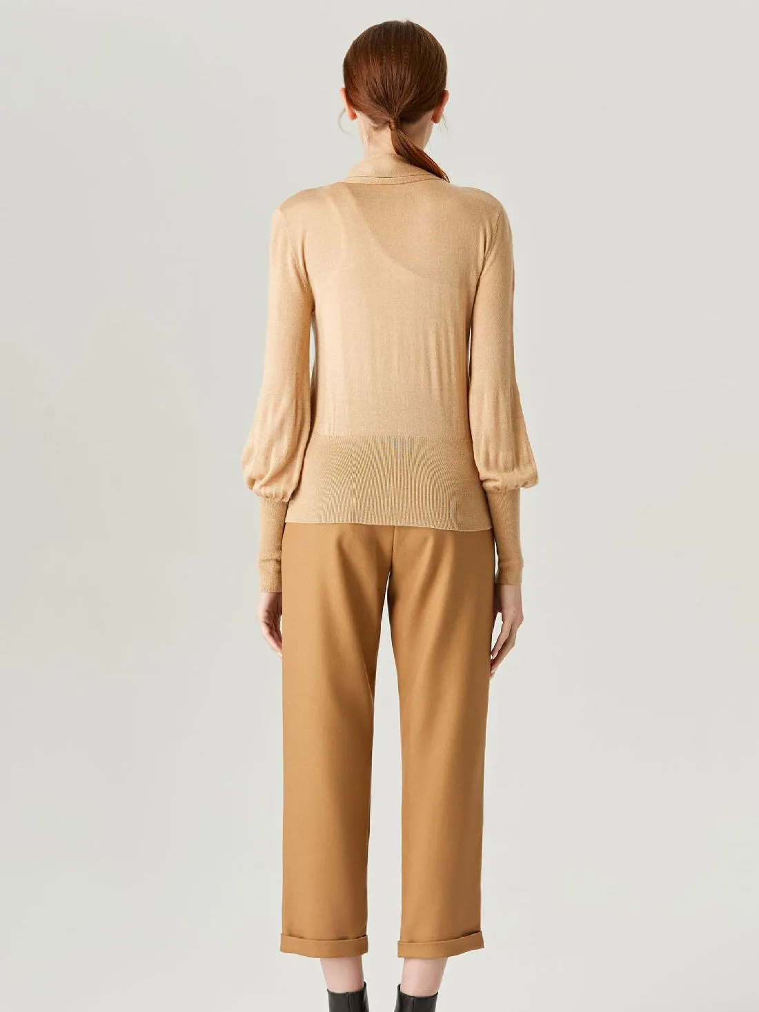 Party Mode Tan Ribbed  Scarf Neckline Sweater Top