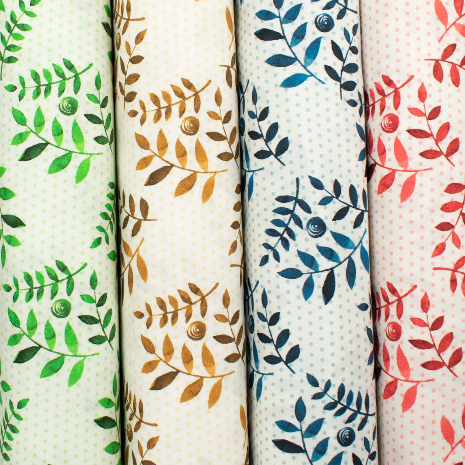 Provence Collection #06 Blue Leaves & Micro Dot on White Cotton Prints