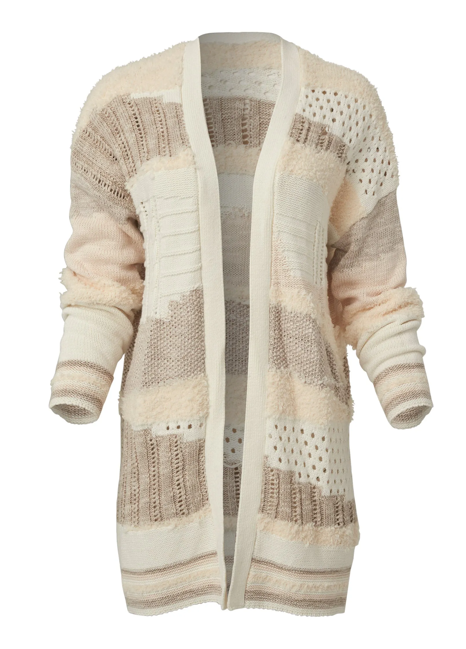 Textured Open Cardigan - Cream Multi