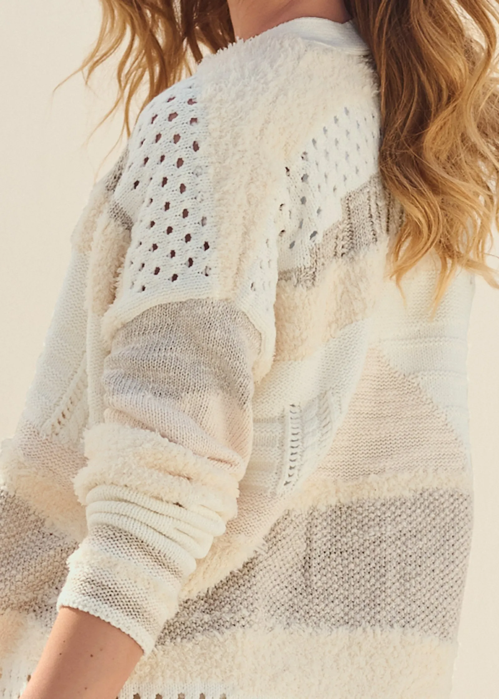 Textured Open Cardigan - Cream Multi